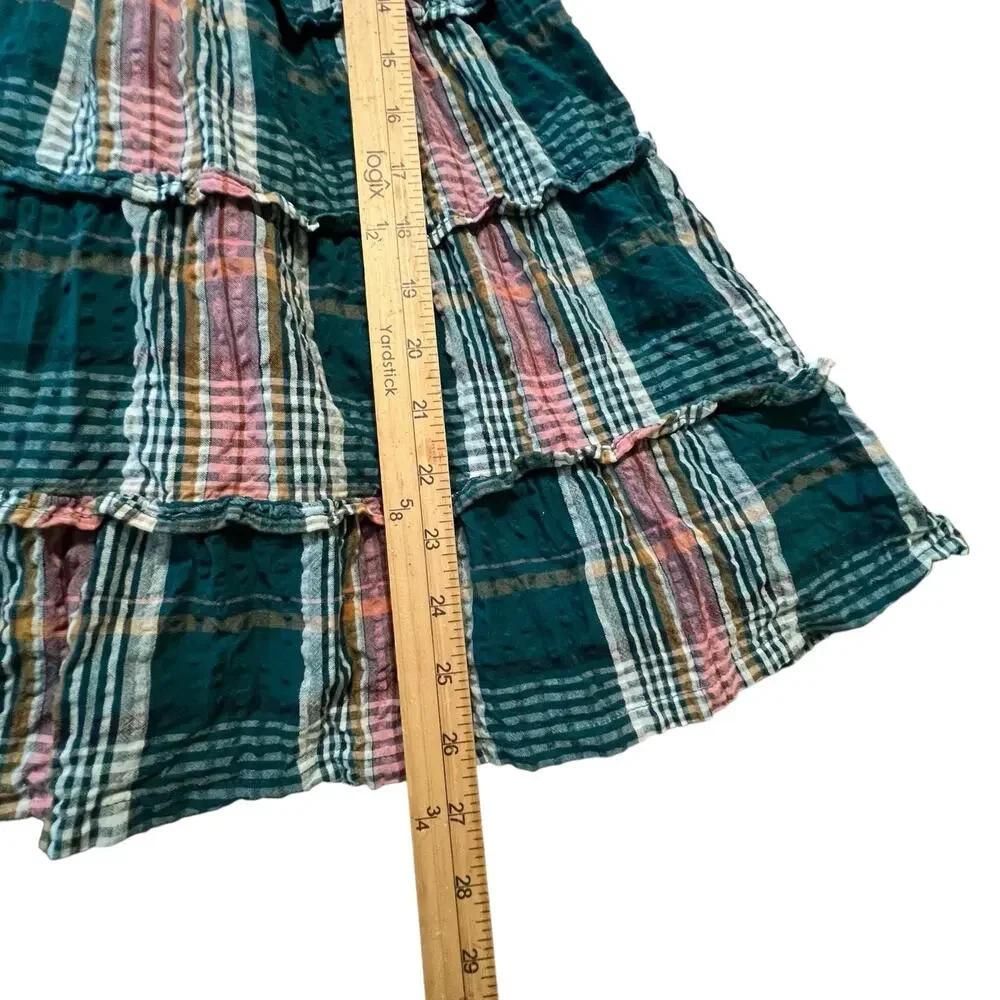 Crown & Ivy Kids Smocked Plaid Seersucker Ruffle Dress Girls Small Cotton